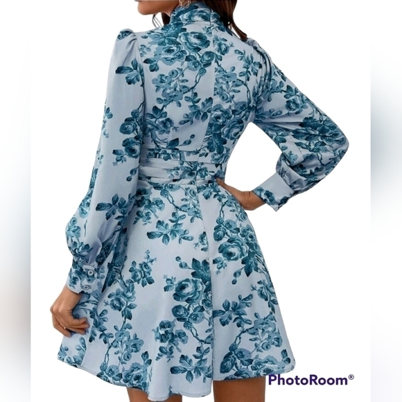 Women’s Floral Peekaboo Front Swing Dress Baby Blue Large - Picture 3 of 5
